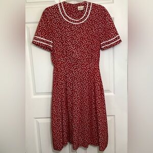 Kathie Lee Vintage Red White Floral Cottage Dress 90s 8 School‎ Skater Grandma
